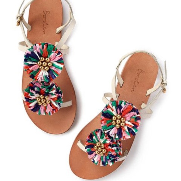 Boden Shoes - Boden | White strappy flat flower sandals 9